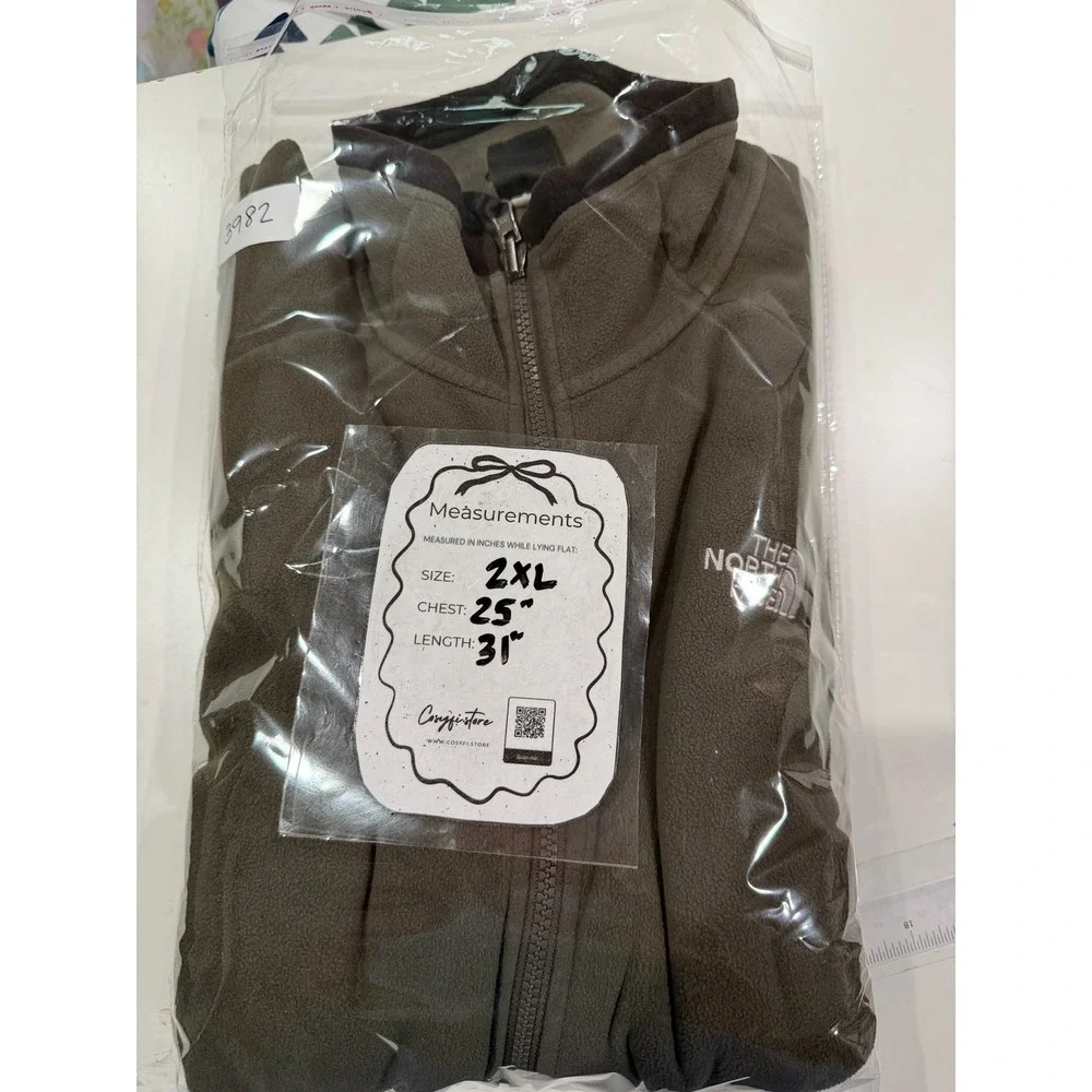 The North Face Mens Full Zip Fleece Jacket Olive Green Black Mock Neck Large